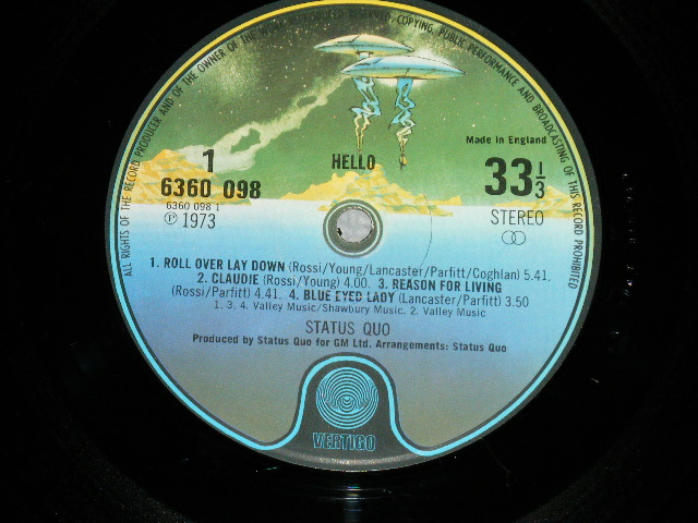 画像: STATUS QUO - HELLO! ; With POSTER ( Matrix # A) 1//1 / B) 2//1) ( Ex++/MINT- Small EDSP) / 1973 UK ENGLAND ORIGINAL Used LP 