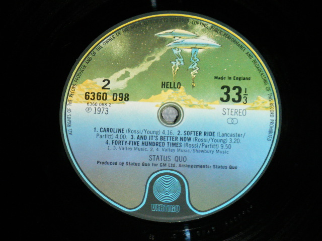 画像: STATUS QUO - HELLO! ; With POSTER ( Matrix # A) 1//1 / B) 2//1) ( Ex++/MINT- Small EDSP) / 1973 UK ENGLAND ORIGINAL Used LP 