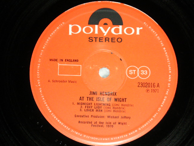 画像: JIMI HENDRIX - AT THE ISLE OF WIGHT  ( Matrix # A-1/B-1)  ( Ex+,VG+++/MINT- EDSP )  / 1971 UK ENGLAND ORIGINAL  Used  LP 