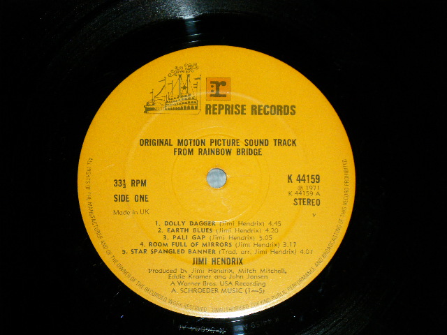 画像: JIMI HENDRIX - RAINBOW BRIDGE : OST ( Mwatrix # A1 / B1 )  ( Ex/Ex+++)  / 1971 UK ENGLAND ORIGINAL Used LP