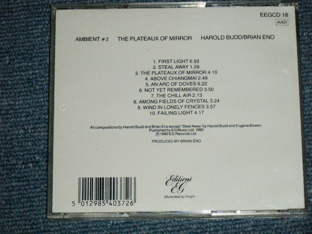 画像: HAROLD BUDD/BRIAN ENO - AMBIENT 2 : The PLATEAUX OF MIRROR ( MINT-/MINT) / 1988 UK ENGLAND? ORIGINAL Used CD 