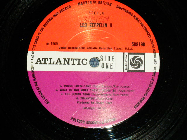 画像: LED ZEPPELIN - LED ZEPPELIN II 2 ( Matrix Number A) A / B) B) (Ex+/Ex++ )  / 1969 UK ENGLAND ORIGINAL 1st Press "Early Press 180 gram Weight"  "RED & PLUM Label" Used LP 