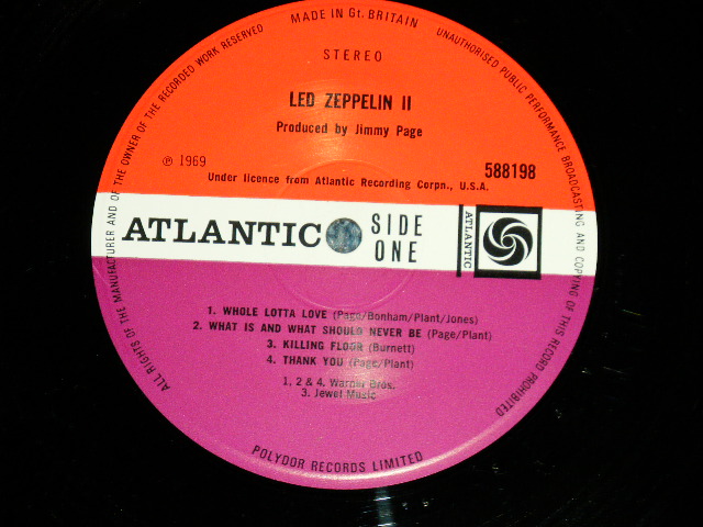 画像: LED ZEPPELIN - LED ZEPPELIN II ( Matrix Number A) 588198 A//2 : B) 588198 B//4  ) (Ex+/Ex+++ )  / 1969 UK ENGLAND ORIGINAL "1st Press ( 1st Press RED & PLUM Label" Used LP 
