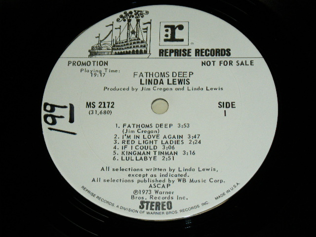 画像: LINDA LEWIS - FATHOMS DEEP : With INSERTS (VG+++/MINT-) / 1973 US AMERICA ORIGINAL "WHITE LABEL PROMO" Used LP