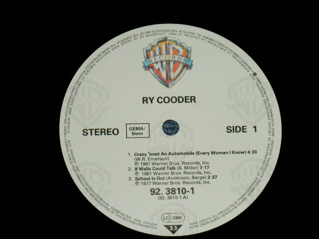 画像: RY COODER - LIVE : 6 SONGS ALBUM    ( Ex++/MINT- ] EDSP) / 1981 GERMANY GERMAN  ORIGINAL Used LP 