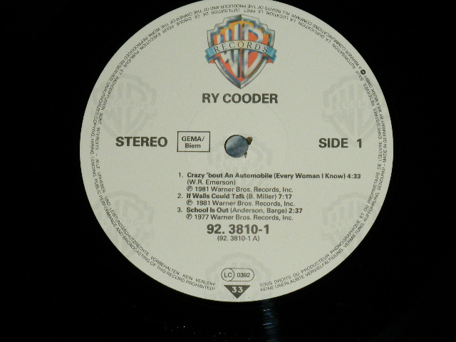 画像: RY COODER - LIVE : 6 SONGS ALBUM    ( MINT-/MINT ) / 1981 GERMANY GERMAN  ORIGINAL Used LP 