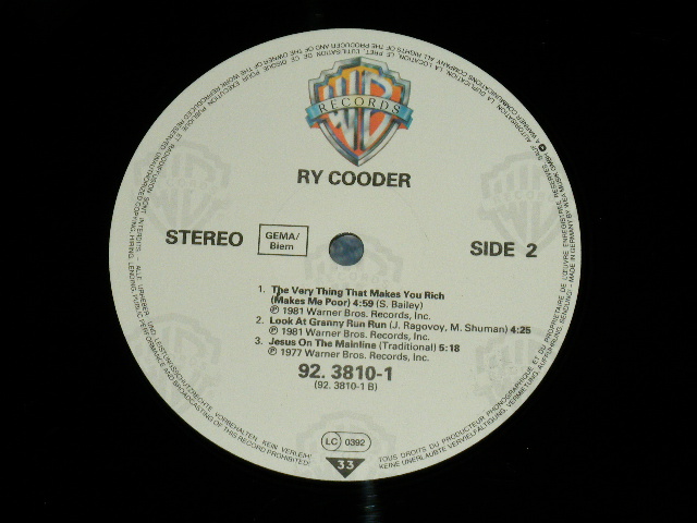 画像: RY COODER - LIVE : 6 SONGS ALBUM    ( MINT-/MINT ) / 1981 GERMANY GERMAN  ORIGINAL Used LP 