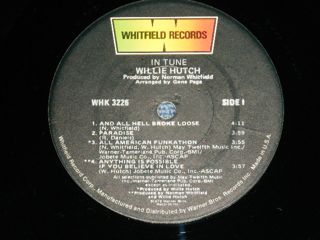 画像: WILLIE HUTCH  - IN TUNE ( Ex+++/MINT- ) / 1978 US AMERICA  ORIGINAL Used LP 