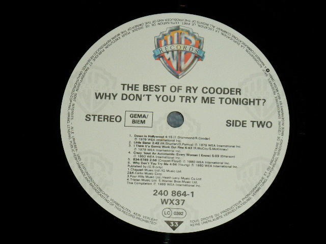 画像: RY COODER -  WHY DON'T YOU TRY ME TONIGHT? THE BEST OF   ( Ex+++/MINT-) / 1986 WEST-GERMANY GERMAN  ORIGINAL Used LP 