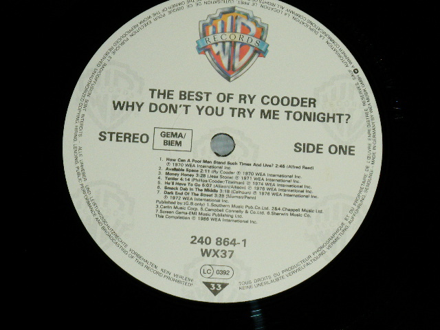 画像: RY COODER -  WHY DON'T YOU TRY ME TONIGHT? THE BEST OF   ( Ex+++/MINT-) / 1986 WEST-GERMANY GERMAN  ORIGINAL Used LP 