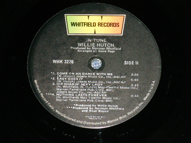 画像: WILLIE HUTCH  - IN TUNE ( Ex+++/MINT- ) / 1978 US AMERICA  ORIGINAL Used LP 