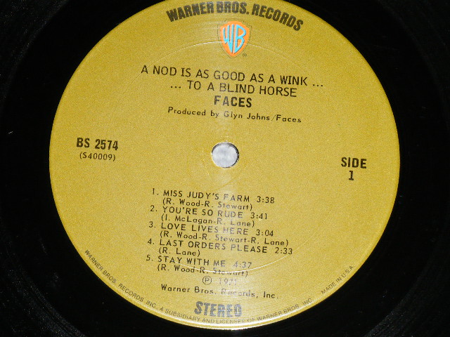 画像: FACES - A NOD IS AS GOOD AS WINK ...TO A BLIND HORSE (Matrix #   A) 39662 WS 1851A-1A /B) 39662 WS 1851B-1E) (Ex+/Ex+++ A-1:Ex) / 1971 US AMERICA ORIGINAL 1st Press "GREEN with WB Logo on Top" Label  Used LP 