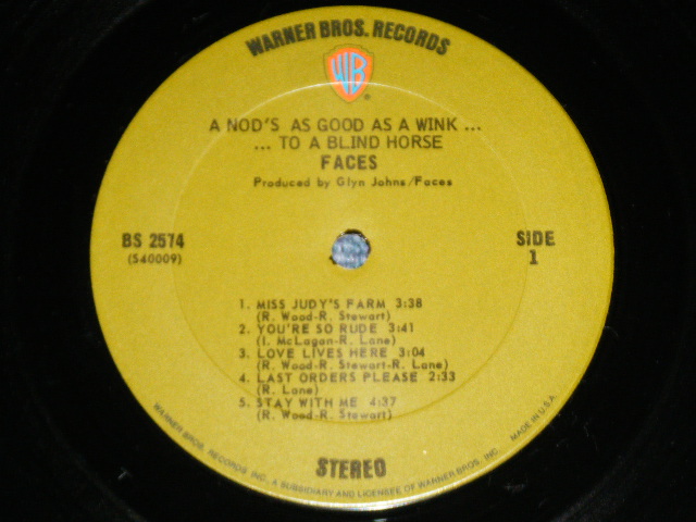 画像: FACES - A NOD IS AS GOOD AS WINK ...TO A BLIND HORSE (Matrix # A) BS 2574 A  40009-1-2/B) BS 2574 B  40010-1 ) (EEx++/MINT ) / 1971 US AMERICA ORIGINAL 1st Press "GREEN with WB Logo on Top" Label  Used LP 