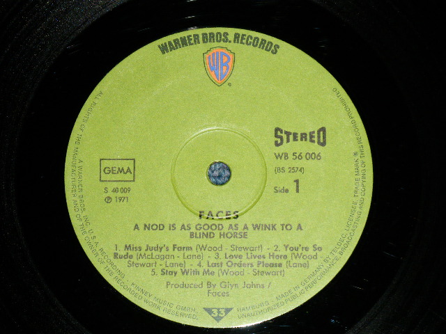 画像: FACES - A NOD IS AS GOOD AS WINK ...TO A BLIND HORSE : With POSTER (Ex++/MINT- ) / 1971 WEST-GERMANY GERMAN  ORIGINAL 1st Press "GREEN with WB Logo on Top" Label  Used LP 