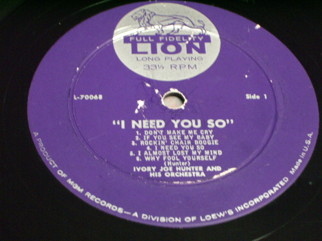 画像: IVORY JOE HUNTER - I NEED YOU SO/ 1959 US  AMERICA ORIGINAL MONO  Used LP 