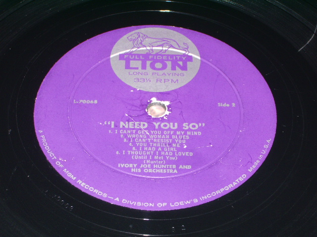 画像: IVORY JOE HUNTER - I NEED YOU SO/ 1959 US  AMERICA ORIGINAL MONO  Used LP 