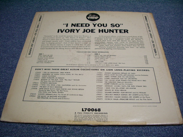 画像: IVORY JOE HUNTER - I NEED YOU SO/ 1959 US  AMERICA ORIGINAL MONO  Used LP 