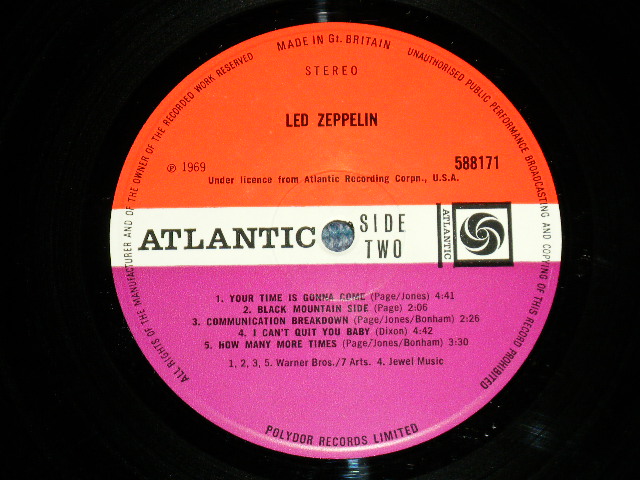 画像: LED ZEPPELIN - LED ZEPPELIN I (2nd Press ORANGE  Text Front Cover)( Matrix #A)58(ERRASE)8171  A//1 1 2 2 8 B)58(ERRASE)8171  B//1 1 1 SS) ( Ex++/Ex++)  / 1969 UK ENGLAND ORIGINAL 2nd Press "ORANGE Text on Front Cover Top" "RED & PLUM  Label" Used LP 