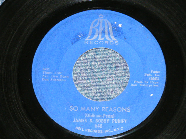 画像: JAMES & BOBBY PURIFY - I'M YOUR PUPPET : SO MANY REASONS (Northern Soul, MOD Soul ) (Ex+/Ex+ )  / 1967?  US AMERICA ORIGINAL  Used 7" Single 