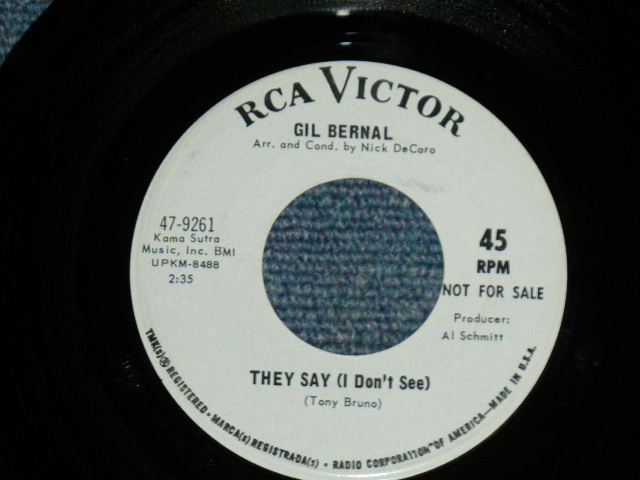 画像: GIL BERNAL - THIS IS WORTH FIGHTING FOR(Northern Soul,Soul Ballad ) : THEY SAY( Arrange : NICK DeCARO )(Ex+++/Ex+++ )  / 1967  US AMERICA ORIGINAL "WHITE LABEL PROMO"  Used 7" Single 
