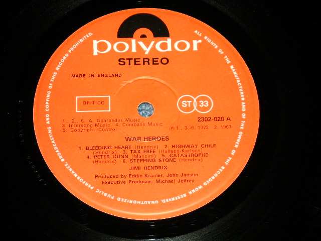 画像: JIMI HENDRIX - WAR HEROES (Matrix #   A) A//1 / B) B//1 ) (Ex+/Ex+++ ) / 1972 UK ENGLAND ORIGINAL Used LP