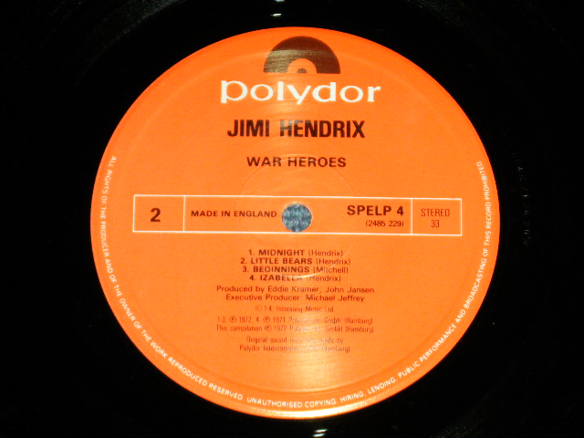 画像: JIMI HENDRIX - WAR HEROES ( Ex+++/MINT-+ ) / UK ENGLAND REISSUE Used LP