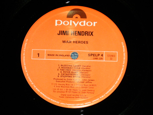 画像: JIMI HENDRIX - WAR HEROES ( Ex+++/MINT-+ ) / UK ENGLAND REISSUE Used LP