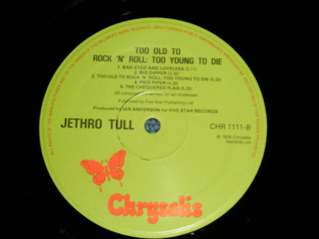 画像: JETHRO TULL - TOO OLD TO ROCK 'N' ROLL (   Matrix #  A) A 1 /B) B 1 )  ( Ex+,Ex++,Ex++/,MINT- )  /  1975 UK ENGLAND ORIGINAL "GREEN Label"  Used  LP