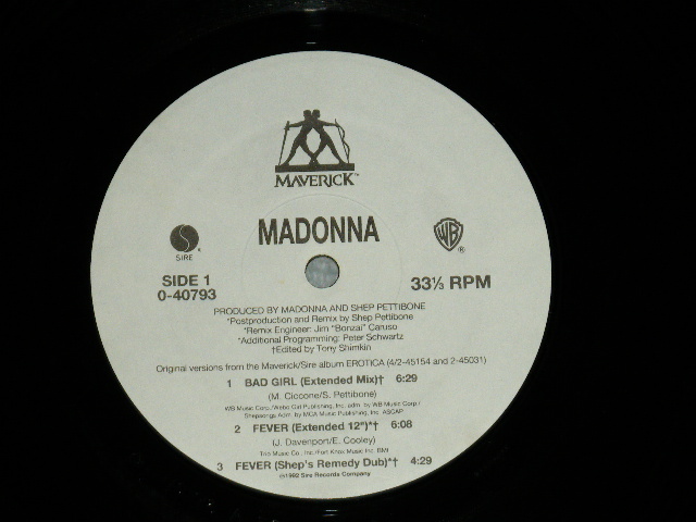 画像: MADONNA -  BAD GIRL ( Ex+++/Ex+++ )  / 1992 US AMERICA ORIGINAL Used 12" Single 