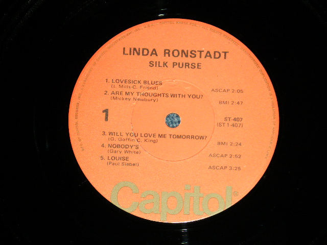 画像: LINDA RONSTADT- SILK PURSE  ( Matrix #  A) 1-407-A-8 l-‣* MASTERED BY CAPITOL  B) 2-407-A-11  l-‣* MASTERED BY CAPITOL) "LOS ANGELES PRESS"   ( Ex++/MINT- )  / 1972-78 Version US AMERICA "ORANGE LABEL" Used LP 