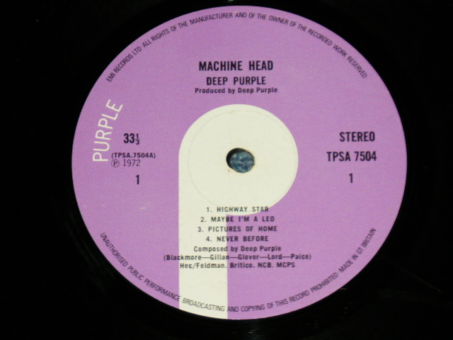 画像: DEEP PURPLE - MACHINE HEAD  ( Matrix # A:1-U/B:1-U ) (Ex/Ex++ Looks:Ex-)  / 1972 UK ORIGINAL "1st Press"  Used LP 