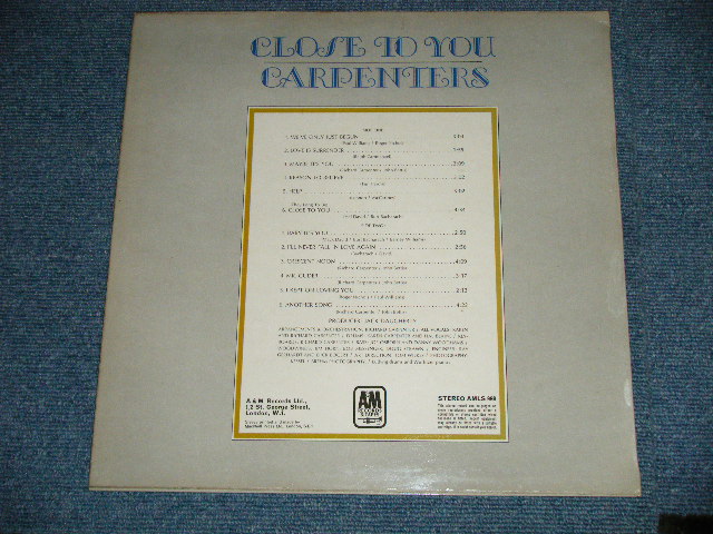 画像: CARPENTERS - CLOSE TO YOU ( Matrix A-2/B-1) (Ex+++/MINT-) /  1970 UK ENGLAND ORIGINAL "BROWN LABEL" Used  LP 