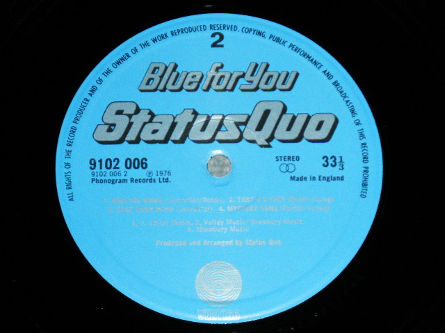 画像: STATUS QUO - BLUE FOR YOU (Matrix #  A) 1//1/B) 2//1 )  ( Ex++/MINT- ) / 1976 UK ENGLAND ORIGINAL Used LP 