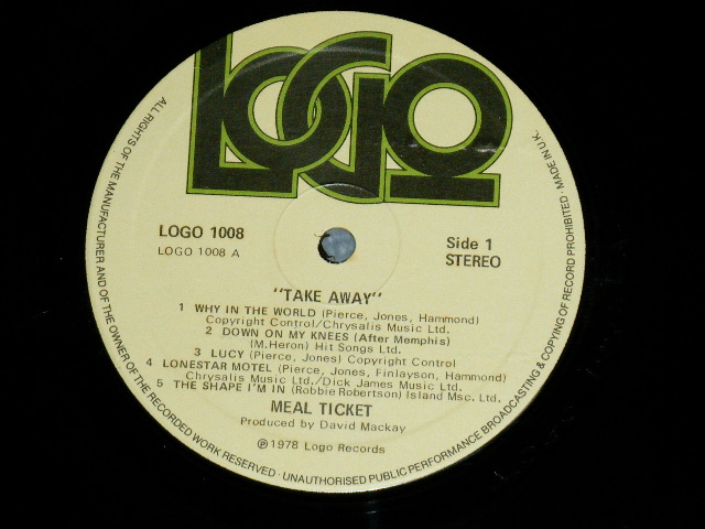 画像: MEAL TICKET -  TAKE AWAY  ( Ex+++/MINT- : EDSP ) / 1978 UK ENGLAND ORIGINAL Used  LP