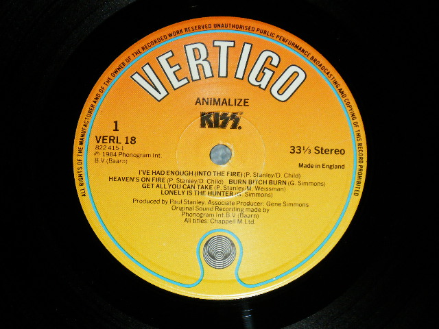 画像:  KISS - ANIMALIZE ( Ex+++.MINT-)  / 1984 UK ENGLAND ORIGINAL Used  LP 