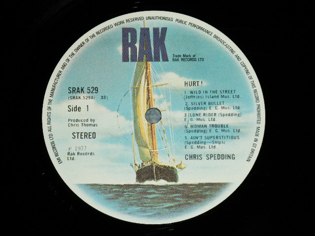 画像: CHRIS SPEDDING - HURT  ( Ex+++/MINT-) /  1977 UK ENGLAND ORIGINAL  Used  LP 