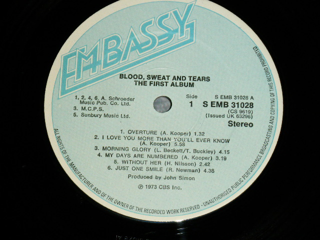 画像: BLOOD, SWEAT & TEARS  B, S & T - The FIRST ALBUM  ( Ex++/MINT- /  1973 Version  UK ENGLAND REISSUE  Used  LP 