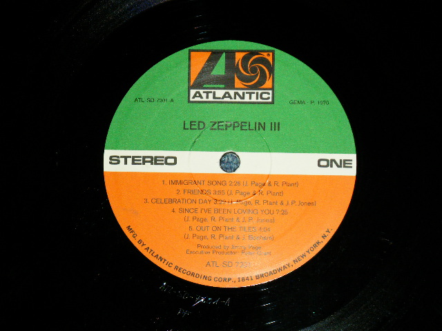 画像:  LED ZEPPELIN -  III  ( Matrix Number A) ATL-SD-7201-A PF /B)) ATL-SD-7201-B PF )  ( Ex++/ Ex++)  /1970 US AMERICA ORIGINAL  "1841 BROADWAY" Credit at Bottom at Label  " EXPROT To GERMAN" Custom Export Record Number  Used LP