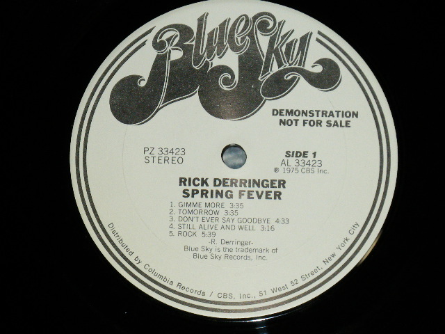 画像: RICK DERRINGER - SPRING FEVER : With ORIGINAL INNER SLEEVE  ( Ex+/MINT- : Cut Out for PROMO )   / 1975 US AMERICA  ORIGINAL "WHITE LABEL PROMO" Used LP  