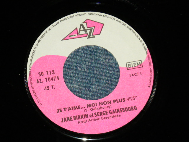 画像: JANE BIRKIN avec SERGE GAINSBOURG  - JE T'AIME...MOI NON PLUS  (Ex+/Ex+++)  / 1960's FRANCE FRENCH ORIGINAL Used Used 7" Single 