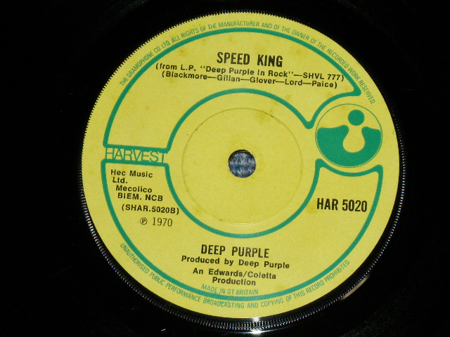 画像: DEEP PURPLE - BLACK NIGHT : SPEED KING (1st Press NON EMI on LABEL :Matrix # A-1/B-1 )  ( Ex+++/Ex+++ )  / 1970 UK ENGLAND ORIGINAL Used 7" Single  