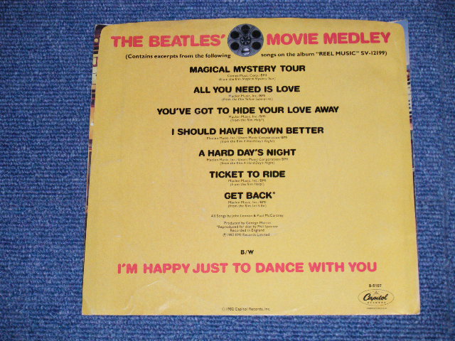 画像: The BEATLES -  MOVIE MEDLEY : I'M HAPPY JUST TO DANCE WITH YOU   (Ex++/Ex+++) / 1982 US AMERICA  ORIGINAL Used 7" Single With PICTURE SLEEVE 