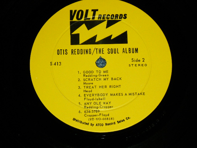 画像: OTIS REDDING - THE SOUL ALBUM (Matrix #    A)  STVO-66817-1S /B)  STVO-66818-1S)  (MINT-/Ex+++ B-1,2:Ex)/ 1966 US AMERICA "YELLOW  Label with ATCO Credit at bottom" Used LP 
