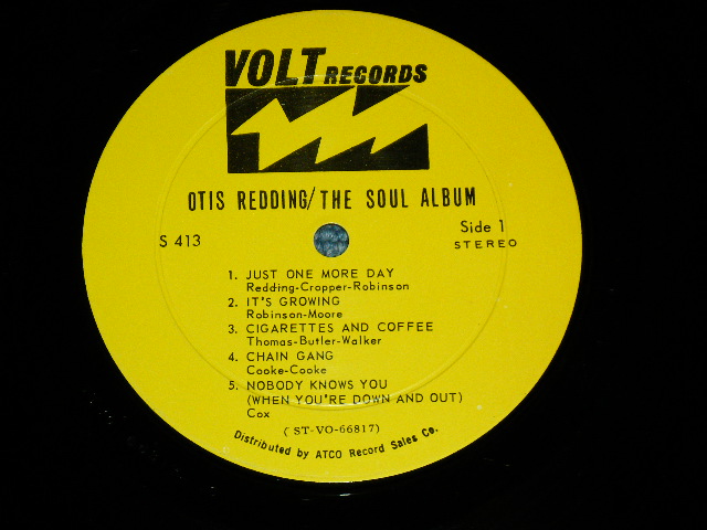 画像: OTIS REDDING - THE SOUL ALBUM (Matrix #    A)  STVO-66817-1S /B)  STVO-66818-1S)  (MINT-/Ex+++ B-1,2:Ex)/ 1966 US AMERICA "YELLOW  Label with ATCO Credit at bottom" Used LP 