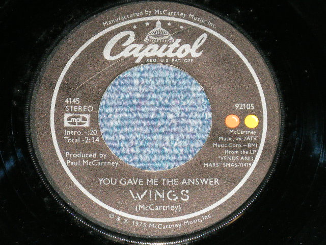 画像: WINGS PAUL McCARTNEY ( of The BEATLES) - LETTING GO / YOU GAVE ME THE ANSWER  ( MINT- Looks:Ex+++) / 1975  US AMERICA  ORIGINAL Used 7" Single 