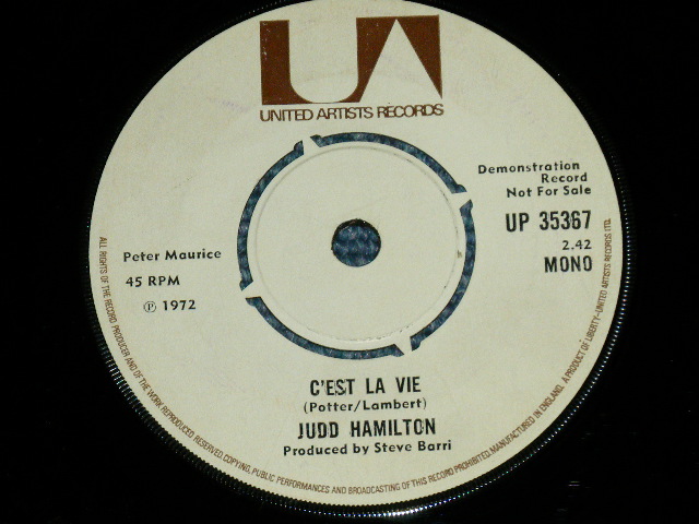 画像: JUDD HAMILTON - LONG ROAD / C'EST LA VIE  : Produced by STEVE BARRI  (Ex- Looks:Ex+/Ex- Looks:Ex+ )  / 1972 UK ENGLAND ORIGINAL "PROMO" Used 7" Single 