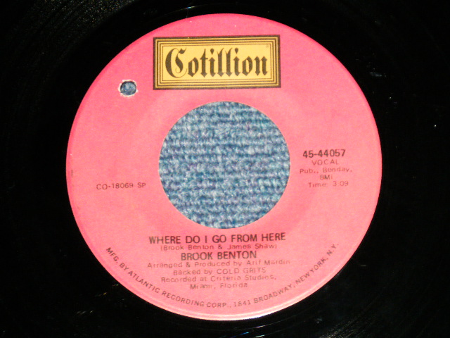 画像: BROOK BENTON  - RAINY NIGHT IN GEORGIA / WHERE DO I GO FROM HERE  (Ex++/Ex++ BB  )  / 1969 US AMERICA ORIGINAL  Used 7" Single 