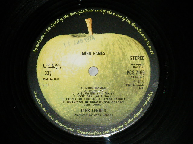 画像: JOHN LENNON of THE BEATLES - MIND GAMES ( Matrix # 1U / 1U ) (Ex, Ex+++/MINT- A-1:Ex++)   / 1973 UK ENGLAND ORIGINAL Used LP with ORIGINAL INNER SLEEVE 