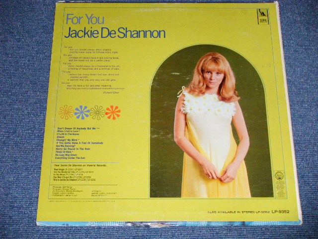 画像: JACKIE DeSHANNON  DE SHANNON -  FOR YOU ( Ex+/Ex+ EDSP) / 1967 US AMERICA ORIGINAL "GREEN & BLACK Label" STEREO Used LP 