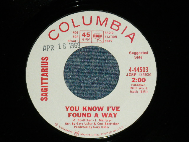 画像1: SAGITTARIUS ( GARY USHER & CURT BOETTCHER )  - YOU KNOW I'VE FOUND A WAY : THE TRUTH IS NOT REAL (MINT-/MINT-) / 1968 US AMERICA ORIGINAL "WHITE LABEL PROMO" Used 7" Single 